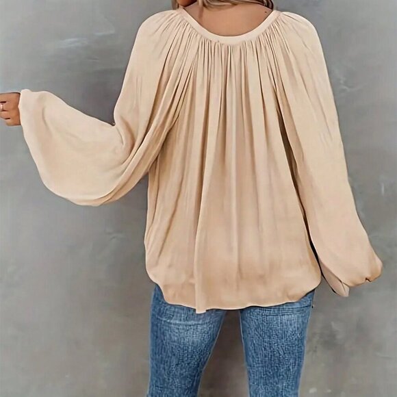 Apricot Casual Women's Elegant Tie Collar Ruffle Long Sleeve Blouse - Picture 2 of 4